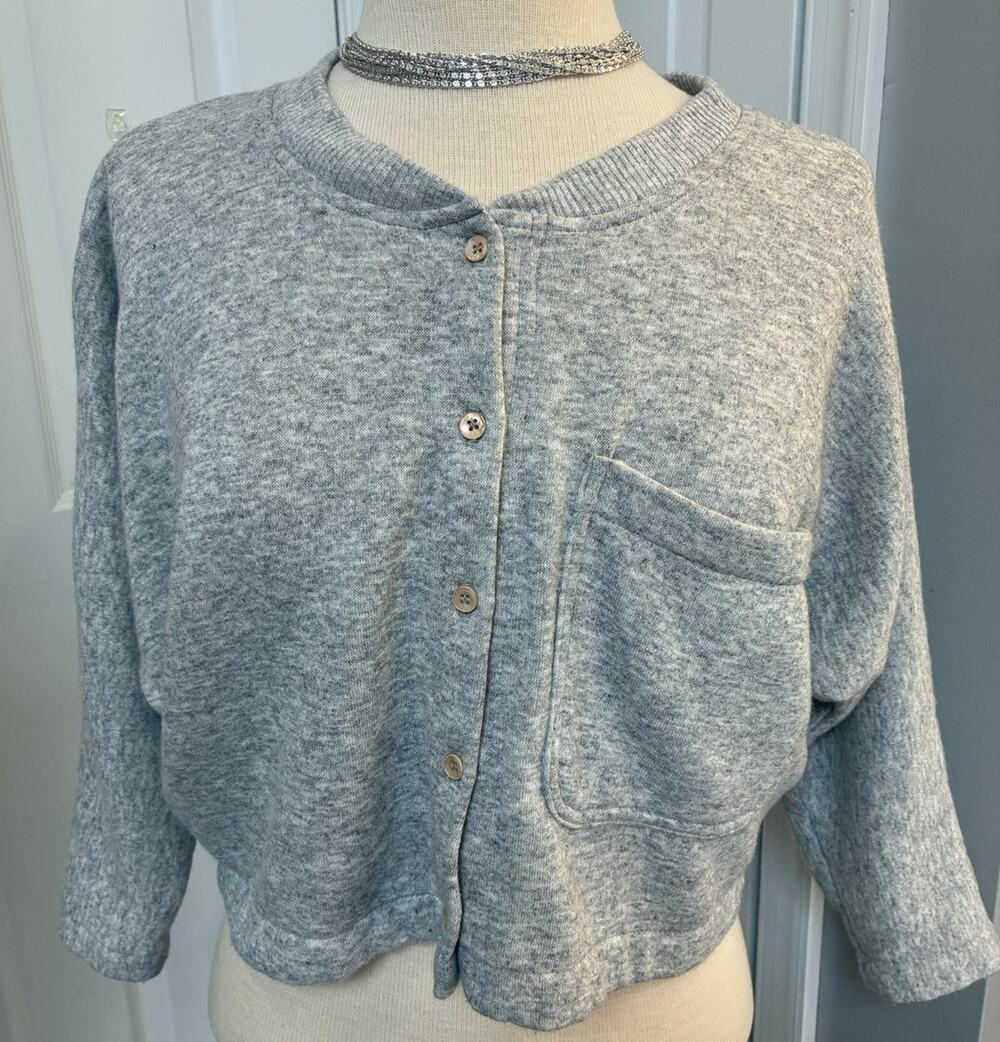 Vintage 90s Victorias Secret Fleece Cropped Cardigan Gray Batwing Slouchy Petite